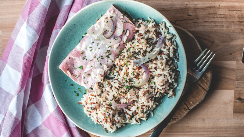 endive au jambon accompagné de son riz 3 couleurs
