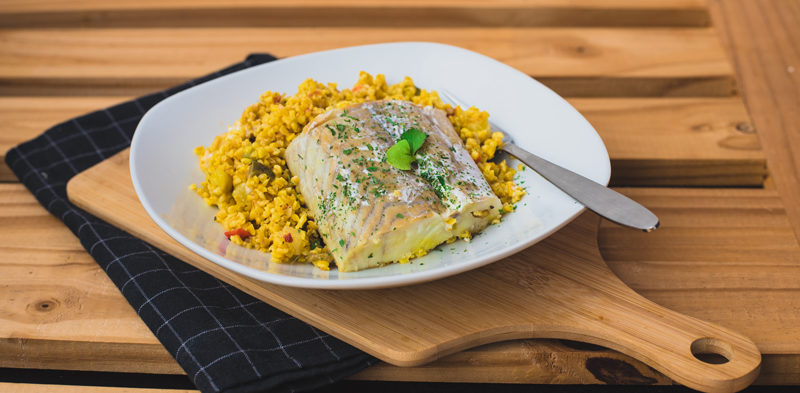photo filet de lieu jaune boulgour et brunoise provençale