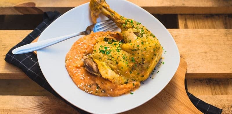 photo cuisse de poulet aux 5 épices et purée de patates douces